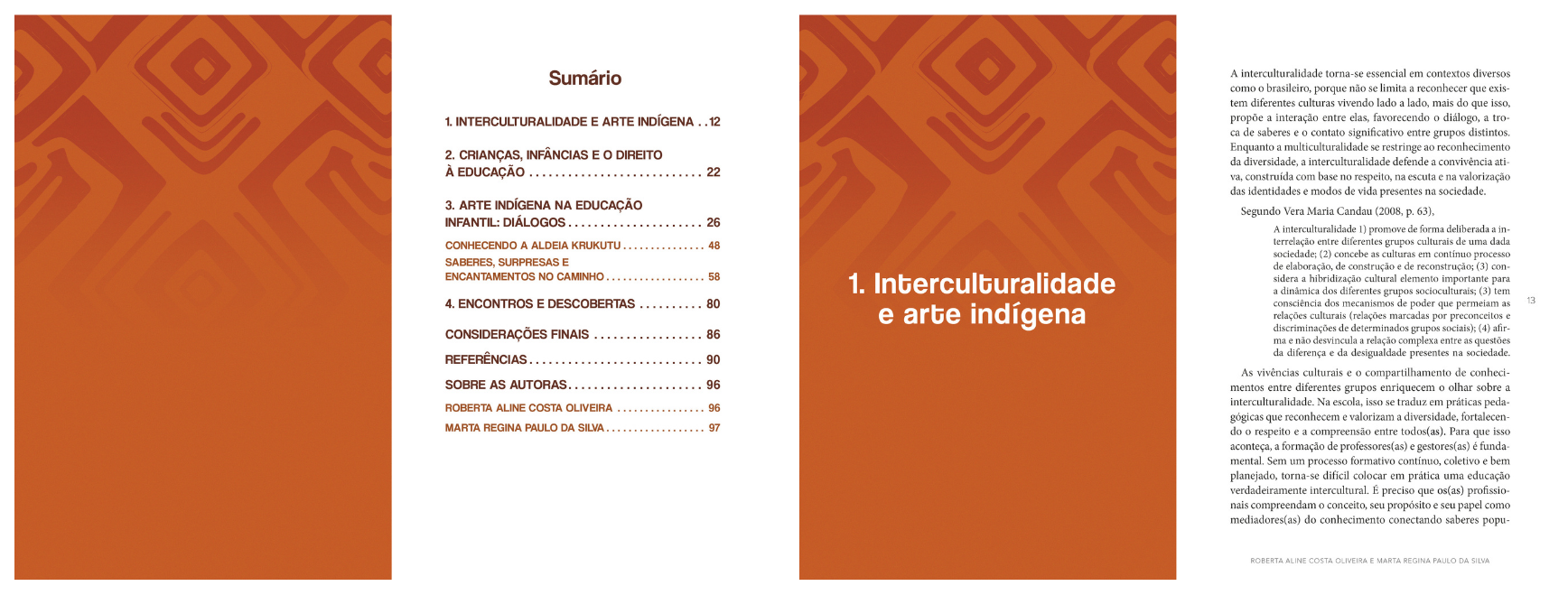 Spread do sumário e abertura do capítulo 1 — Interculturalidade e arte indígena